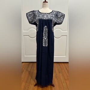 San Antonino Maxi Dress,Oaxaca Mexican dress.Hand Embroidered with Silk Threads.